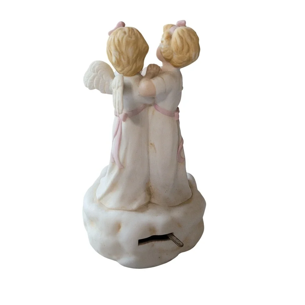 Schmid Musical Collectibles Angel Girls On Cloud Music Box Hand Painted Taiwan